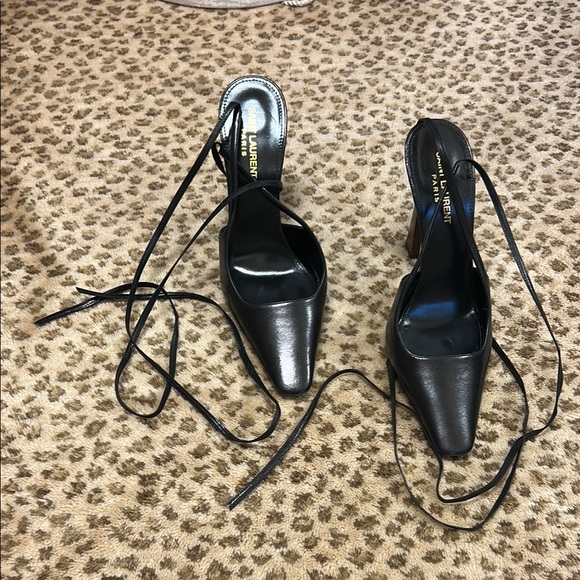 Saint Laurent Black Ankle Wrap Heels - Picture 2 of 5